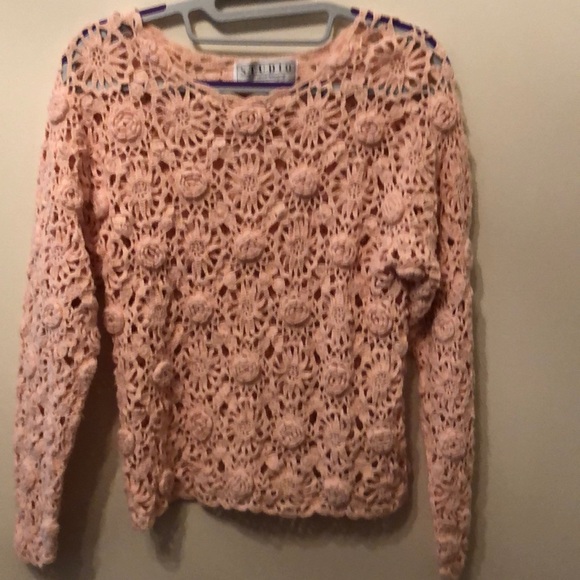 Michelle Stewart studio, beautiful vintage, crochet peach sweater Cotagecore - Picture 1 of 2